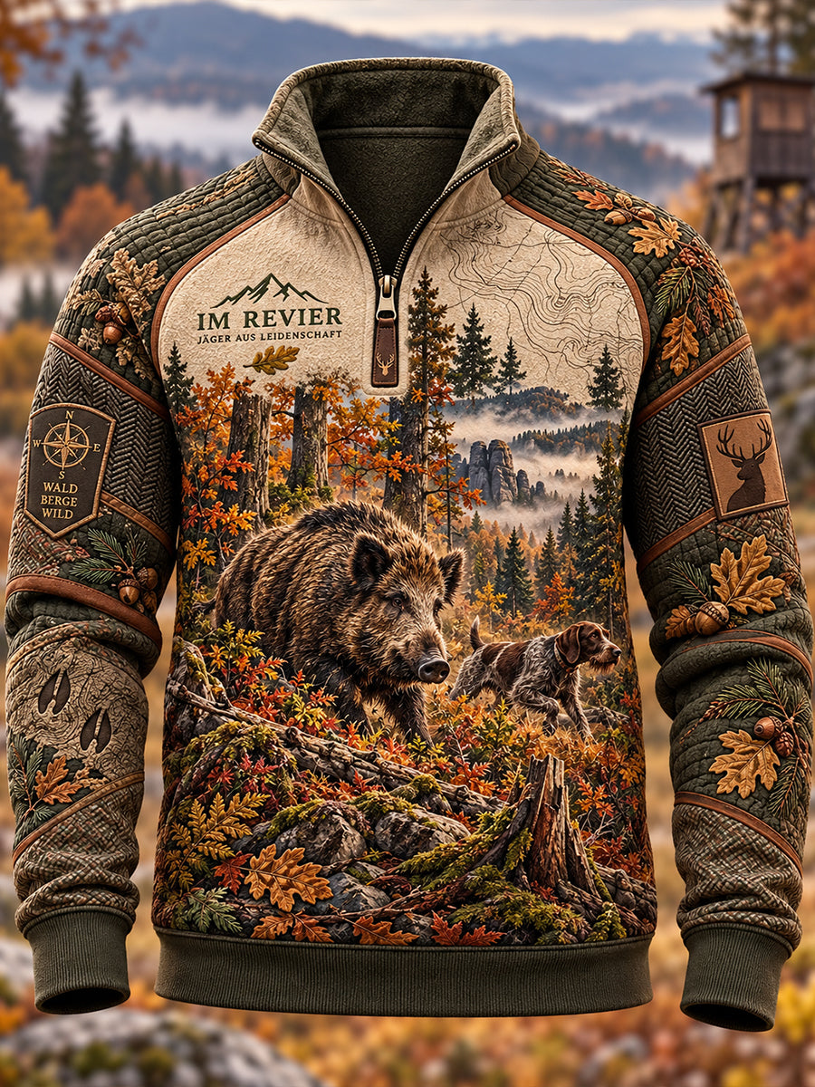 Herren-Herbstjacke mit halbem Reißverschluss und Stehkragen für die Jagdsaison