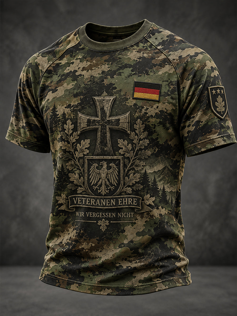 Herren-Grafik-Raglan-T-Shirt mit Kurzärmeln und Veteranen-Gedenkmotiv