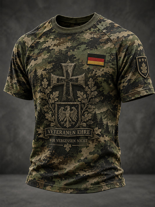 Herren-Grafik-Raglan-T-Shirt mit Kurzärmeln und Veteranen-Gedenkmotiv