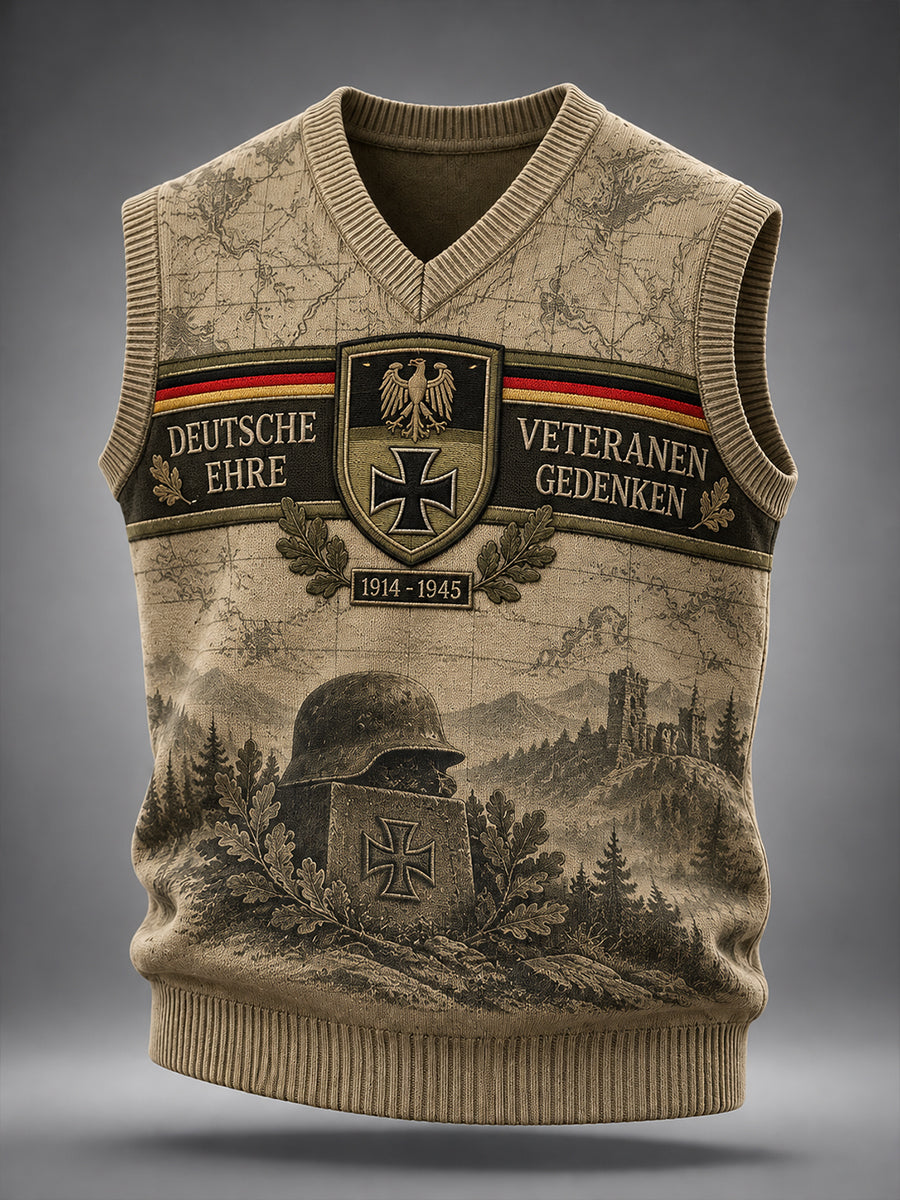 Herren-Gestrickte Weste mit grafischem Veteranen-Gedenkdruck