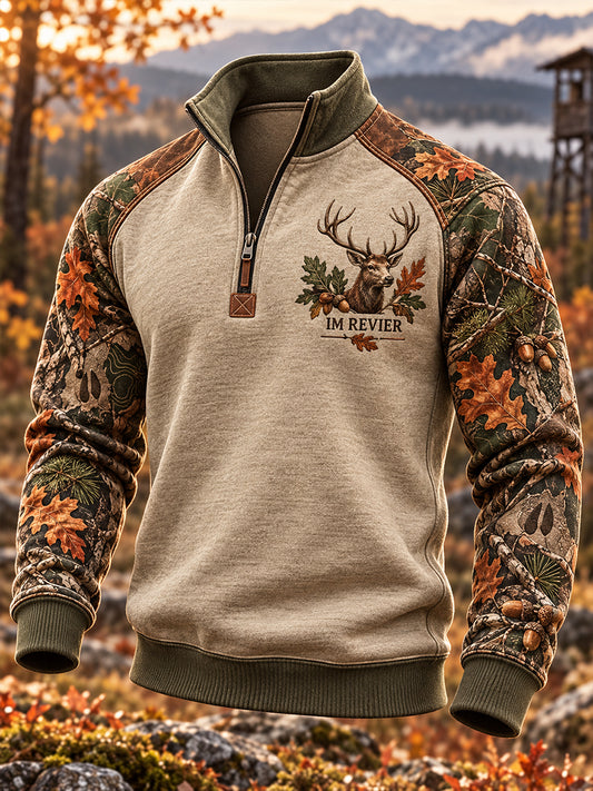 Herren-Herbstjacke mit halbem Reißverschluss und Stehkragen für die Jagdsaison