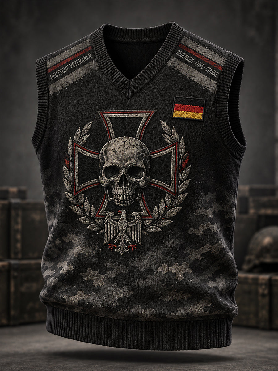 Herren-Gestrickte Weste mit grafischem Veteranen-Gedenkdruck