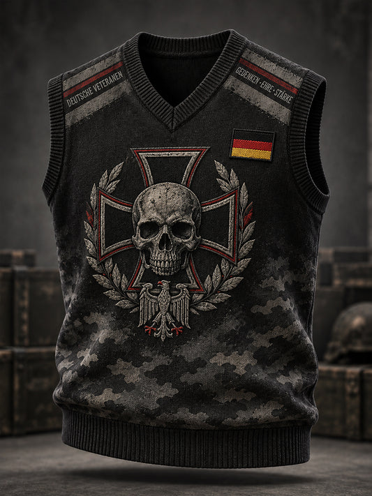 Herren-Gestrickte Weste mit grafischem Veteranen-Gedenkdruck