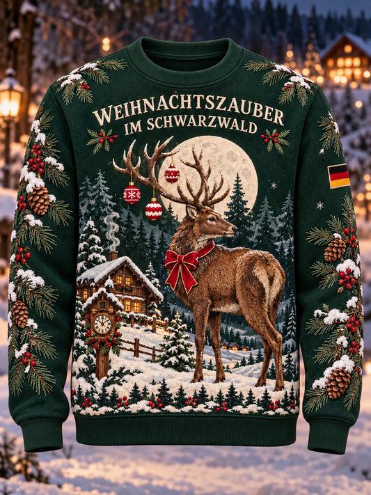 Herren-Kapuzenpullover mit Weihnachtsdruck und Rundhalsausschnitt