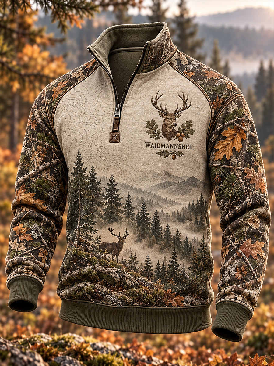 Herren-Herbstjacke mit halbem Reißverschluss und Stehkragen für die Jagdsaison