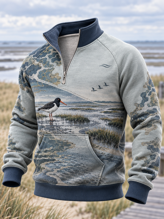 Küsten-Kunst-Hoodie mit Reißverschluss für Herren