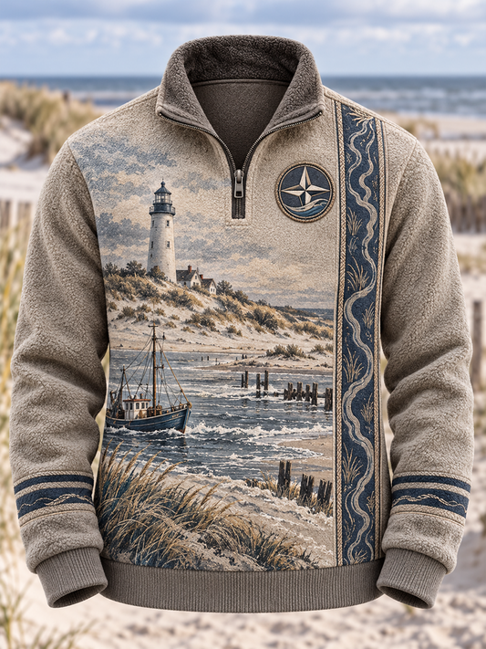 Herren-Flanell-Sweatshirt mit Küstenmotiv