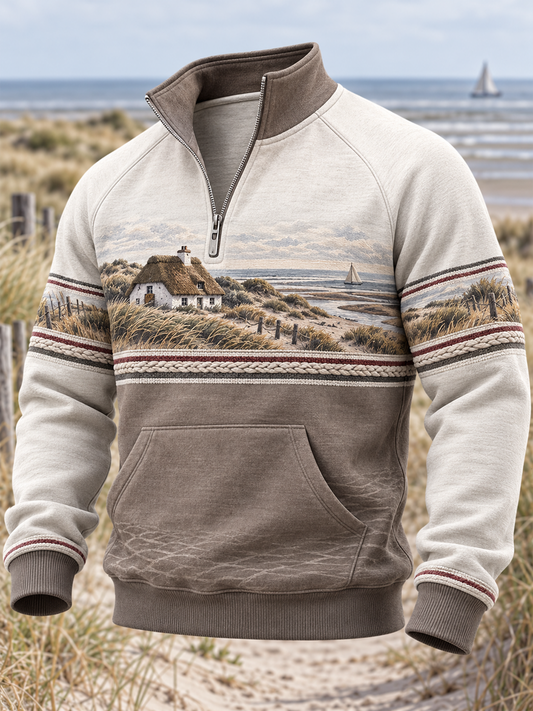 Herren Coastal Art Kapuzen pullover mit Reiß verschluss