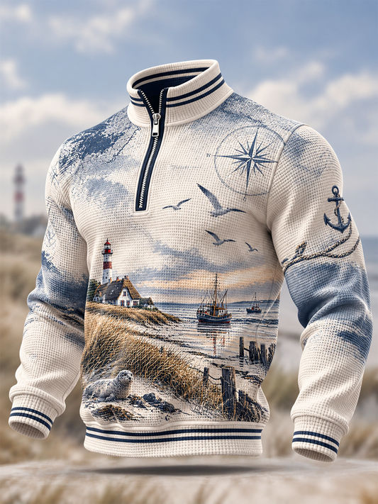 Herren Coastal Art Sweatshirt mit Reiß verschluss