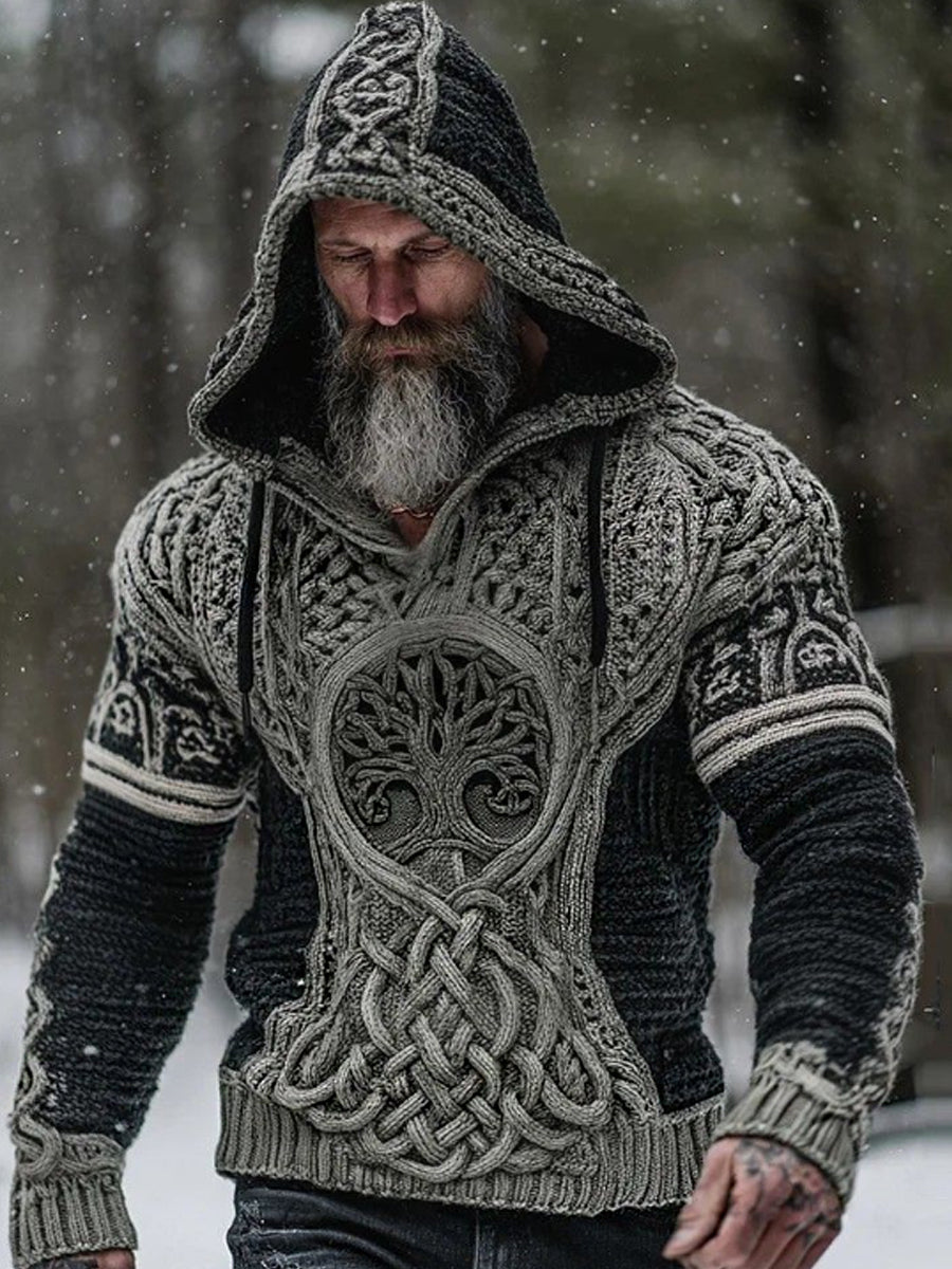 Herren Retro Viking Celtic Knoten Muster Design lässig Kapuzen-Imitation Pullover