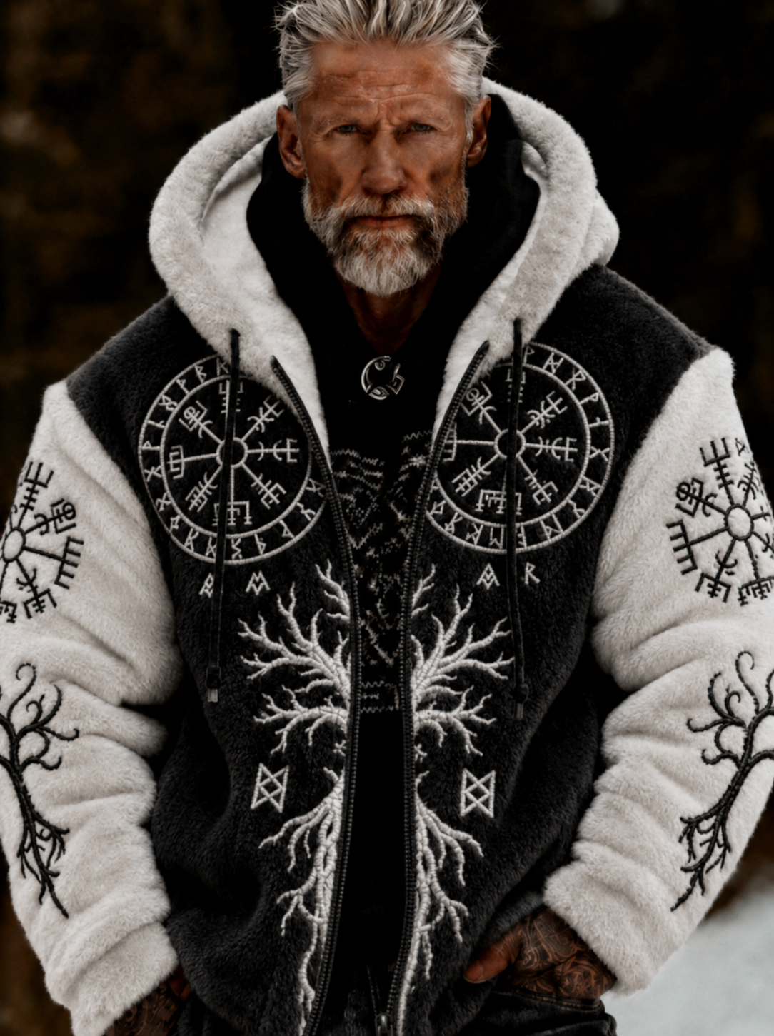 Herren Viking Tree of Life Plüsch im keltischen Stil Gemütliche warme Kapuzen jacke mit Reiß verschluss