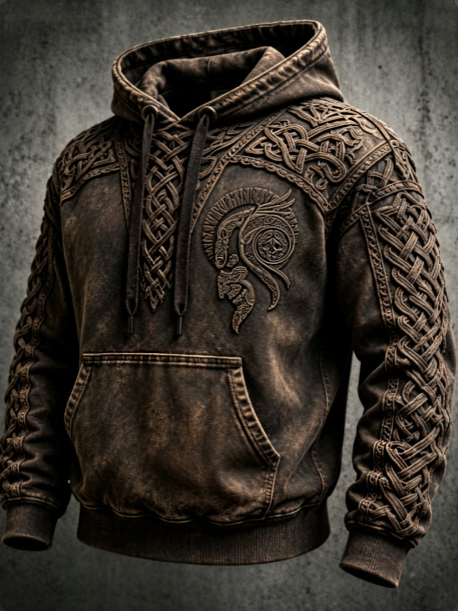 Herren-Retro-Viking-Valknut-Kapuzenpullover mit übergroßer, abgesenkter Schulterpartie