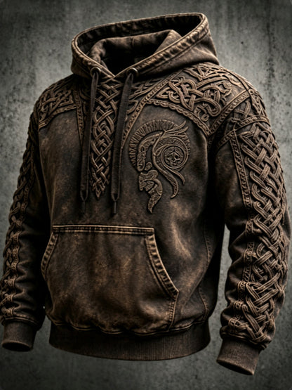 Herren-Retro-Viking-Valknut-Kapuzenpullover mit übergroßer, abgesenkter Schulterpartie