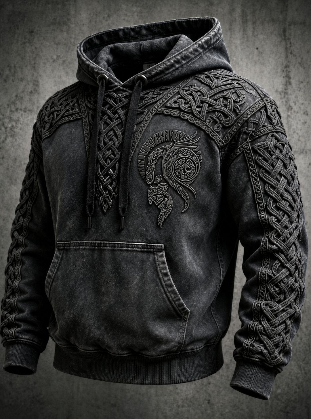 Herren-Retro-Viking-Valknut-Kapuzenpullover mit übergroßer, abgesenkter Schulterpartie