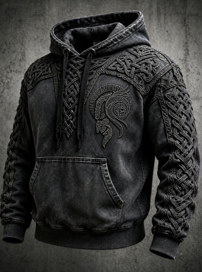 Herren-Retro-Viking-Valknut-Kapuzenpullover mit übergroßer, abgesenkter Schulterpartie