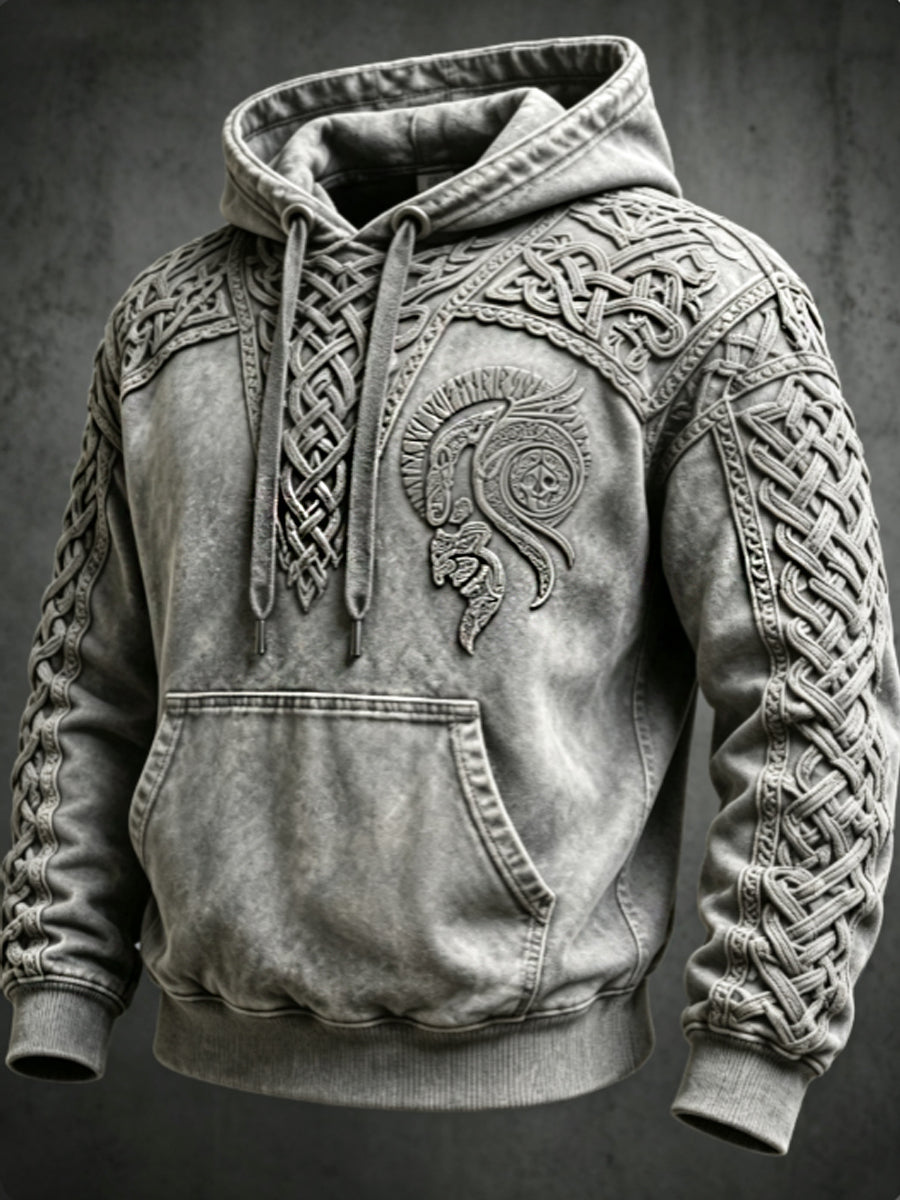 Herren-Retro-Viking-Valknut-Kapuzenpullover mit übergroßer, abgesenkter Schulterpartie