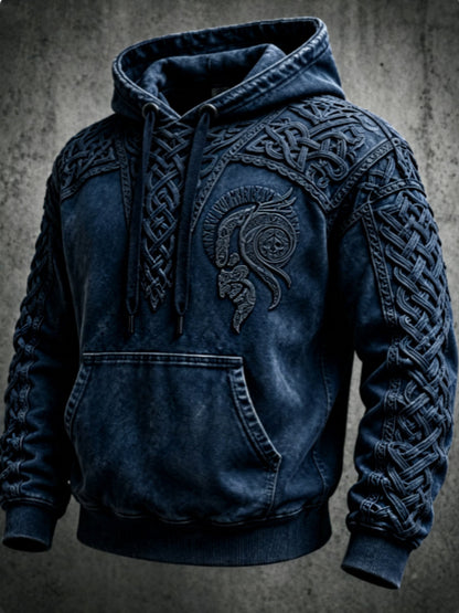 Herren-Retro-Viking-Valknut-Kapuzenpullover mit übergroßer, abgesenkter Schulterpartie