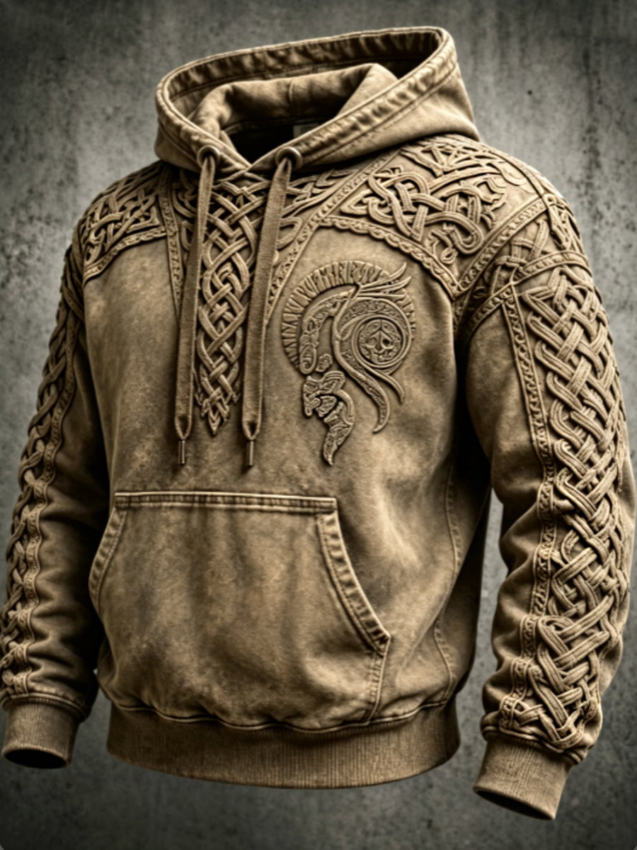 Herren-Retro-Viking-Valknut-Kapuzenpullover mit übergroßer, abgesenkter Schulterpartie