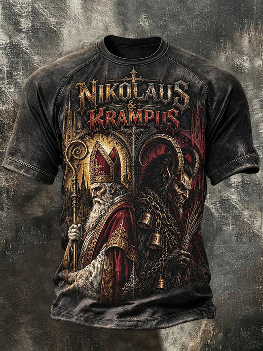 Herren-T-Shirt mit Krampusnacht-Print und kurzen Ärmeln
