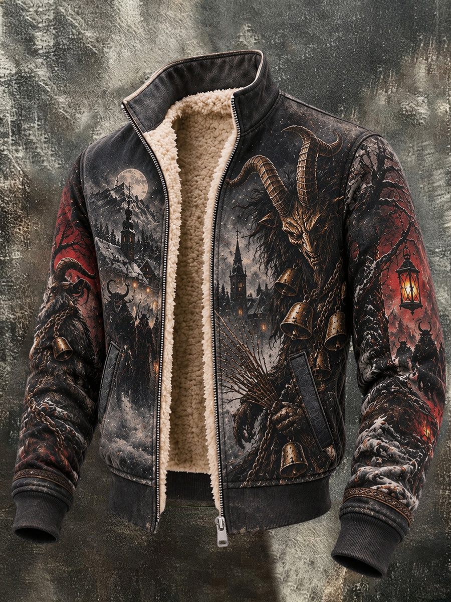 Herren-Krampusnacht-Print-Fleecejacke aus Mischgewebe