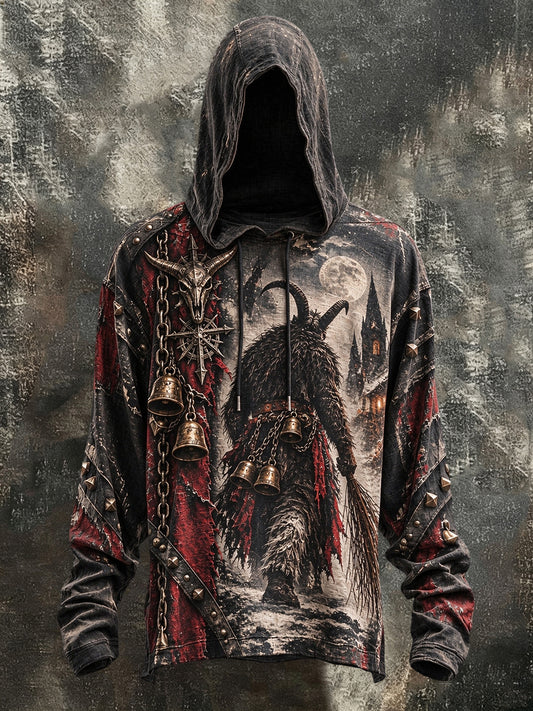 Herren-Krampusnacht-Print-Hoodie mit langen Ärmeln