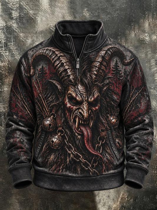 Herren-Krampusnacht-Print-Sweatshirt mit Reißverschluss
