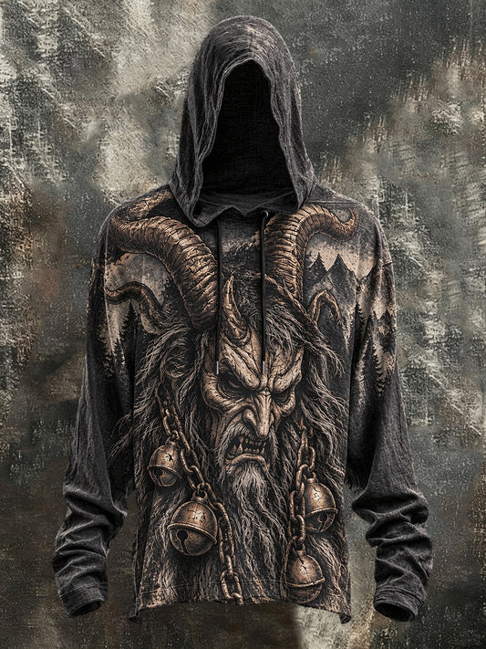 Herren-Krampusnacht-Print-Hoodie mit langen Ärmeln