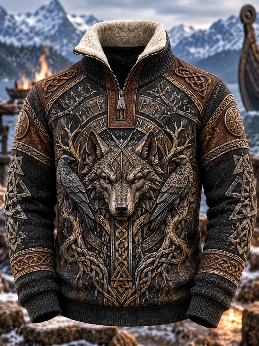 Herren-Viking-Art-Paspelärm-Pullover