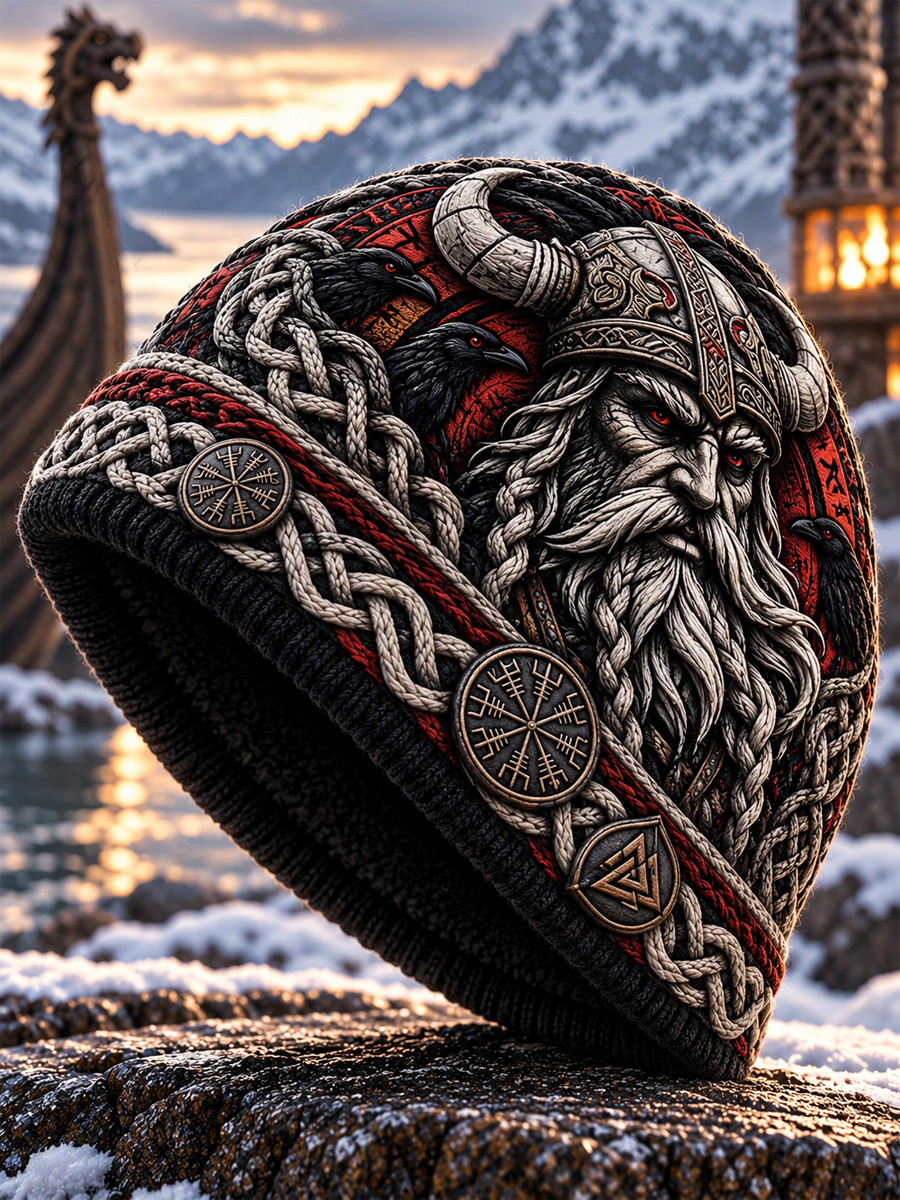 Wikinger-Design Vintage Herbst- und Wintermütze warm kalt gestrickt