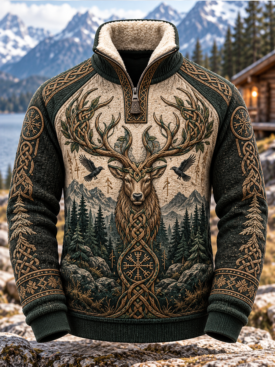 Herren-Viking-Art-Paspelärm-Pullover