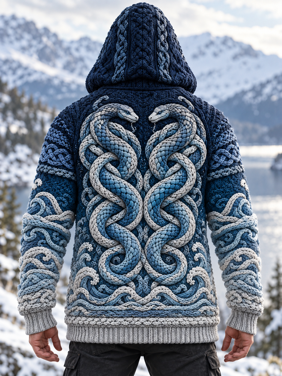 Herren-Viking-Art-Kapuzen-Strickjacke