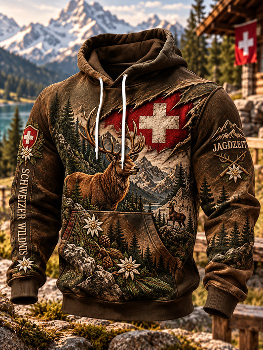 Herren-Kapuzenpullover mit Jagdmotiv-Print