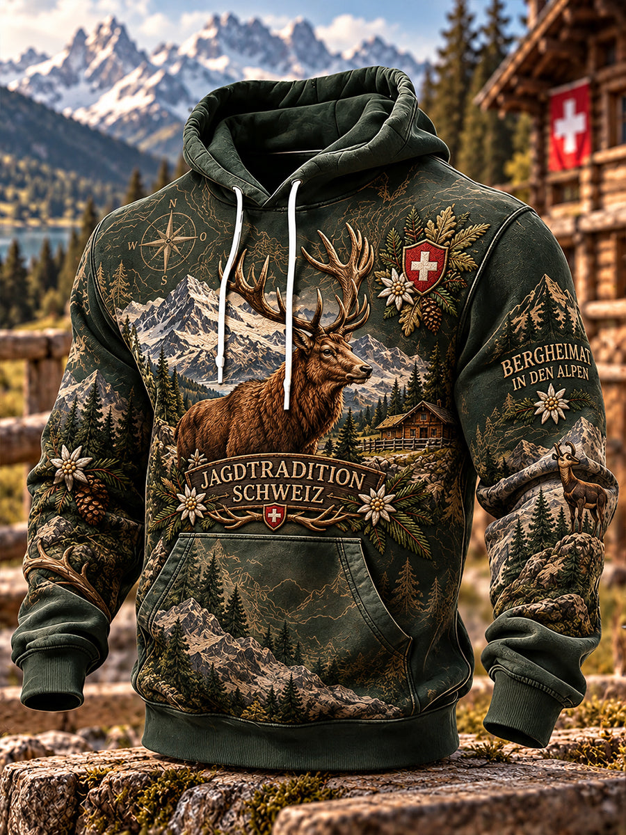 Herren-Kapuzenpullover mit Jagdmotiv-Print