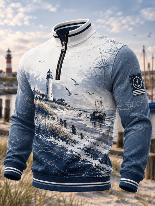 Küsten-Kunst-Sweatshirt mit Reißverschluss für Herren