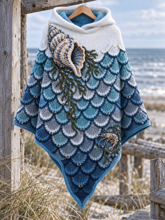 Küstenkunst-Umhang-Pullover für Damen