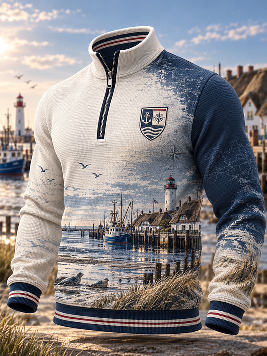 Küsten-Kunst-Sweatshirt mit Reißverschluss für Herren