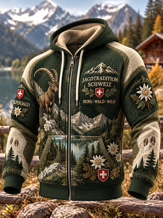 Herren-Kapuzenpullover im Waffelstrick-Design mit Jagdsaison-Motiv