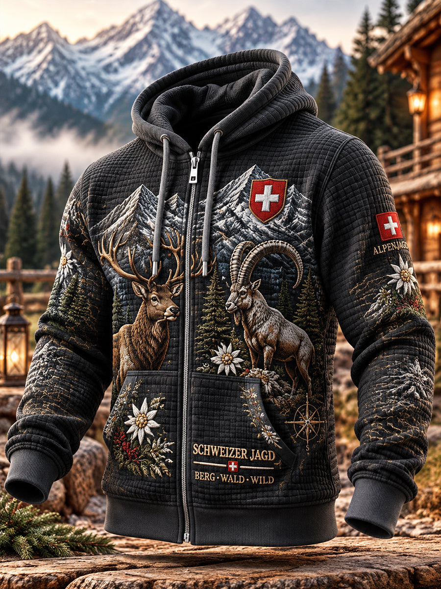 Männer-Jagd saison thema tisch grafischer Waffel-Strick-Hoodie