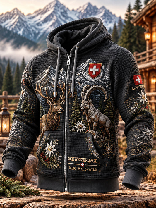 Männer-Jagd saison thema tisch grafischer Waffel-Strick-Hoodie
