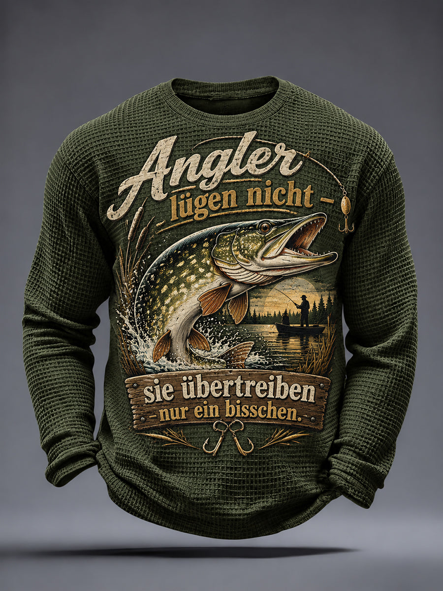 Lustiges Herren-T-Shirt mit Fischerspruch-Print, Waffelstruktur