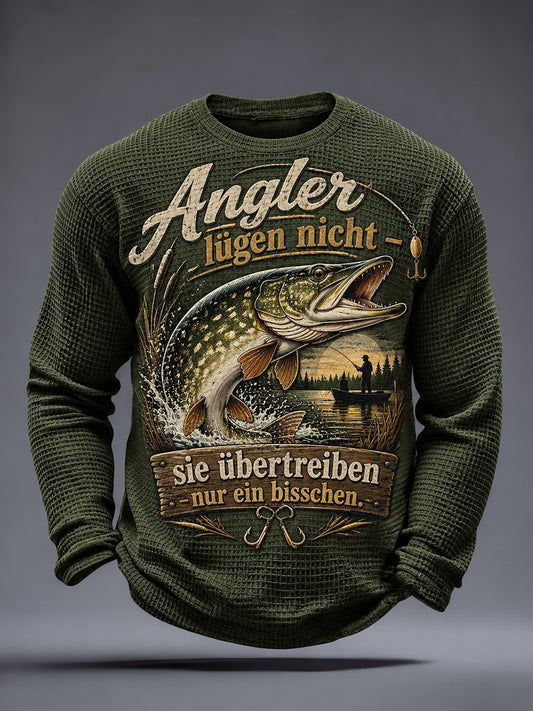 Lustiges Herren-T-Shirt mit Fischerspruch-Print, Waffelstruktur