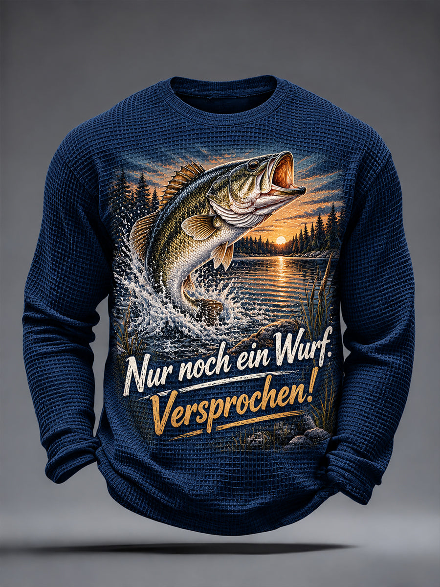 Lustiges Herren-T-Shirt mit Fischerspruch-Print, Waffelstruktur