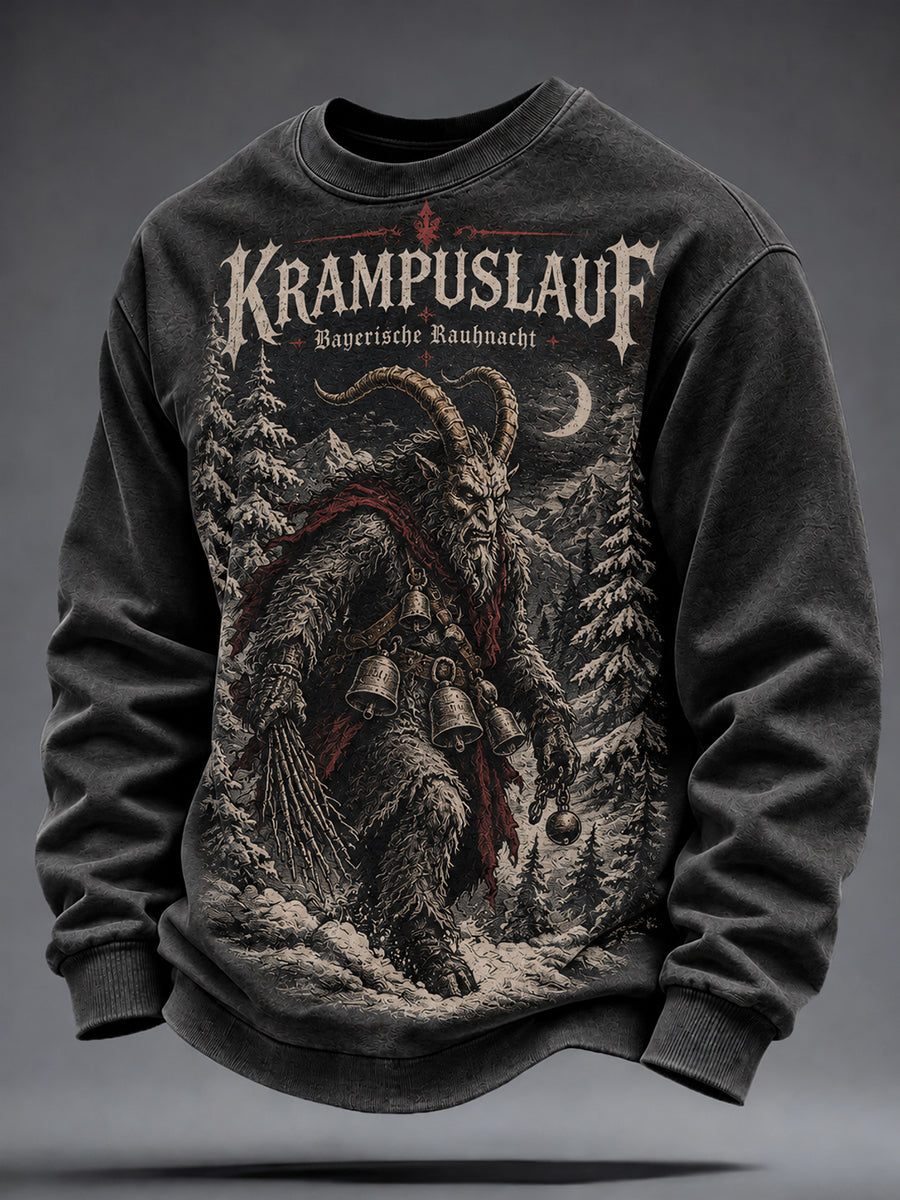 Herren-Krampusnacht-Print-Rundhals-Sweatshirt