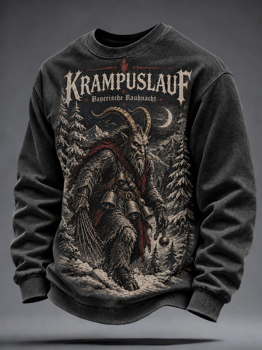 Herren-Krampusnacht-Print-Rundhals-Sweatshirt