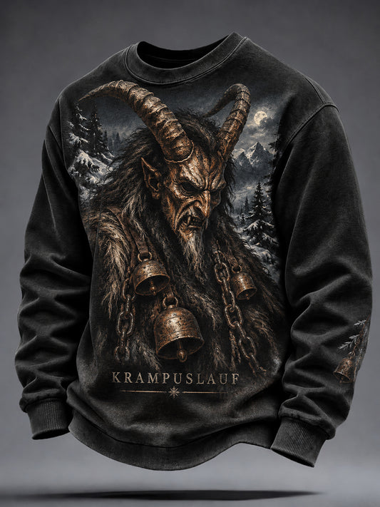 Herren-Krampusnacht-Print-Rundhals-Sweatshirt