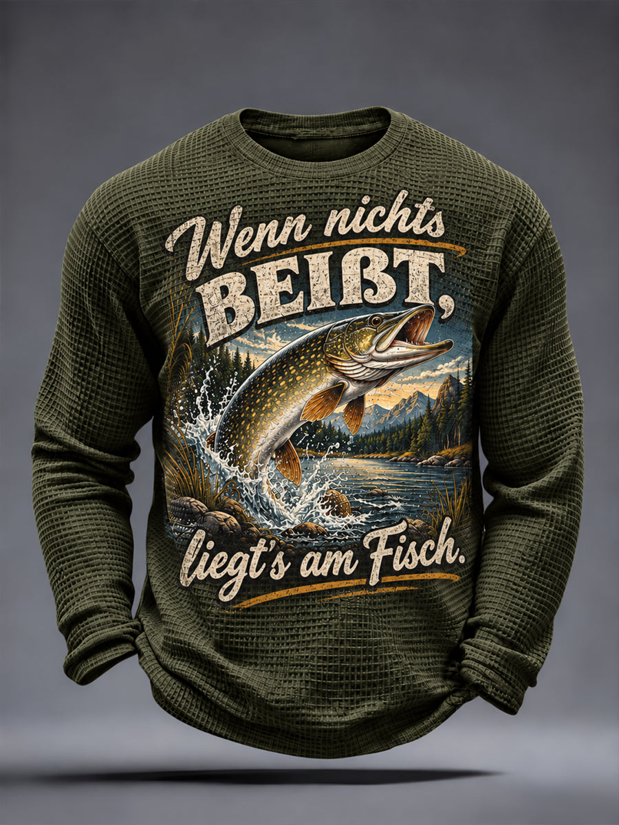 Lustiges Herren-T-Shirt mit Fischerspruch-Print, Waffelstruktur