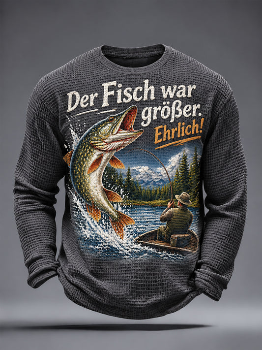Lustiges Herren-T-Shirt mit Fischerspruch-Print, Waffelstruktur