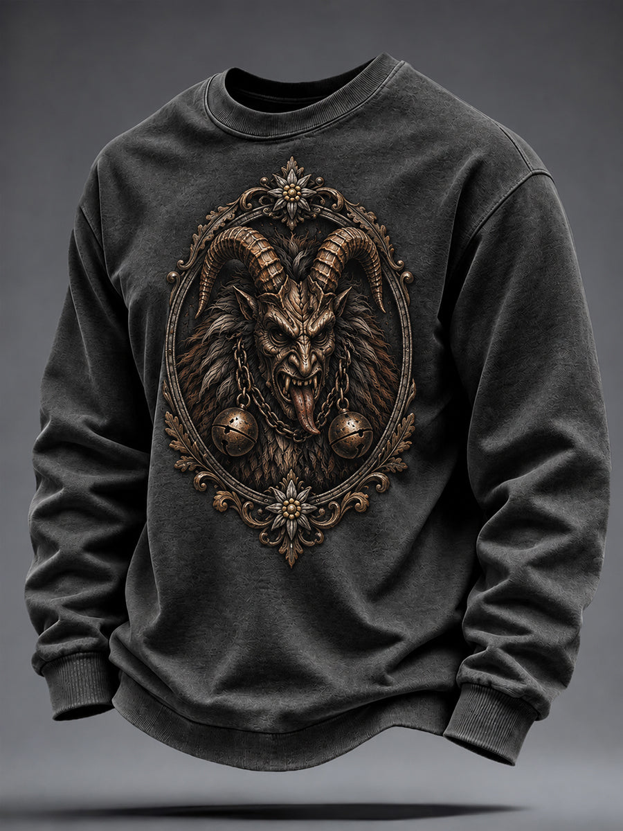 Herren-Krampusnacht-Print-Rundhals-Sweatshirt