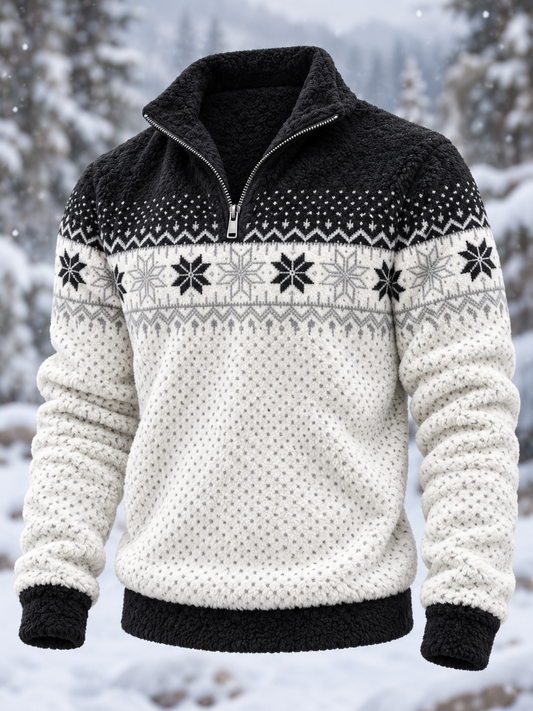 Herren-Flanell-Sweatshirt im nordischen Fair-Isle-Stil mit geometrischem Schneeflockenmuster