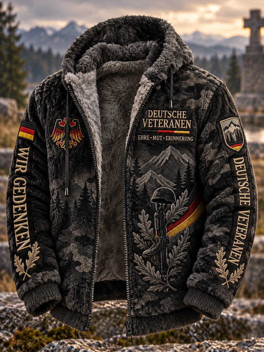 Herren-Kapuzenjacke aus Flanell mit Veteranendenkmal-Motiv
